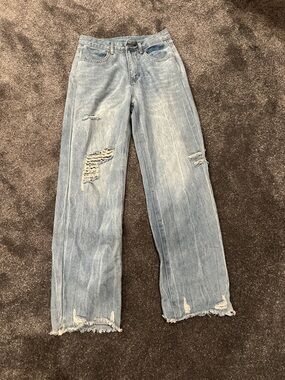 Light Blue Distressed Wide-Leg Women’s Jeans